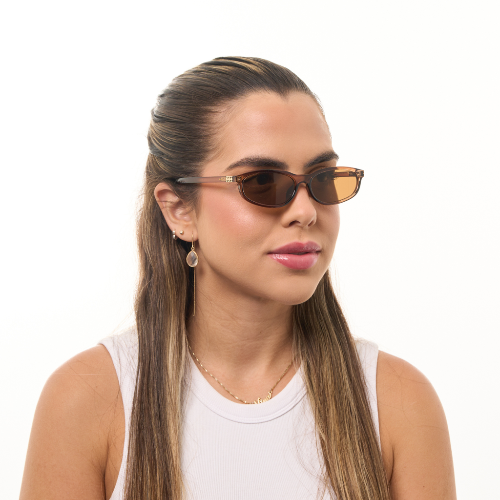 Óculos de Sol Hexagonais com Proteção UV400 Marrom – LUMAVI Nice