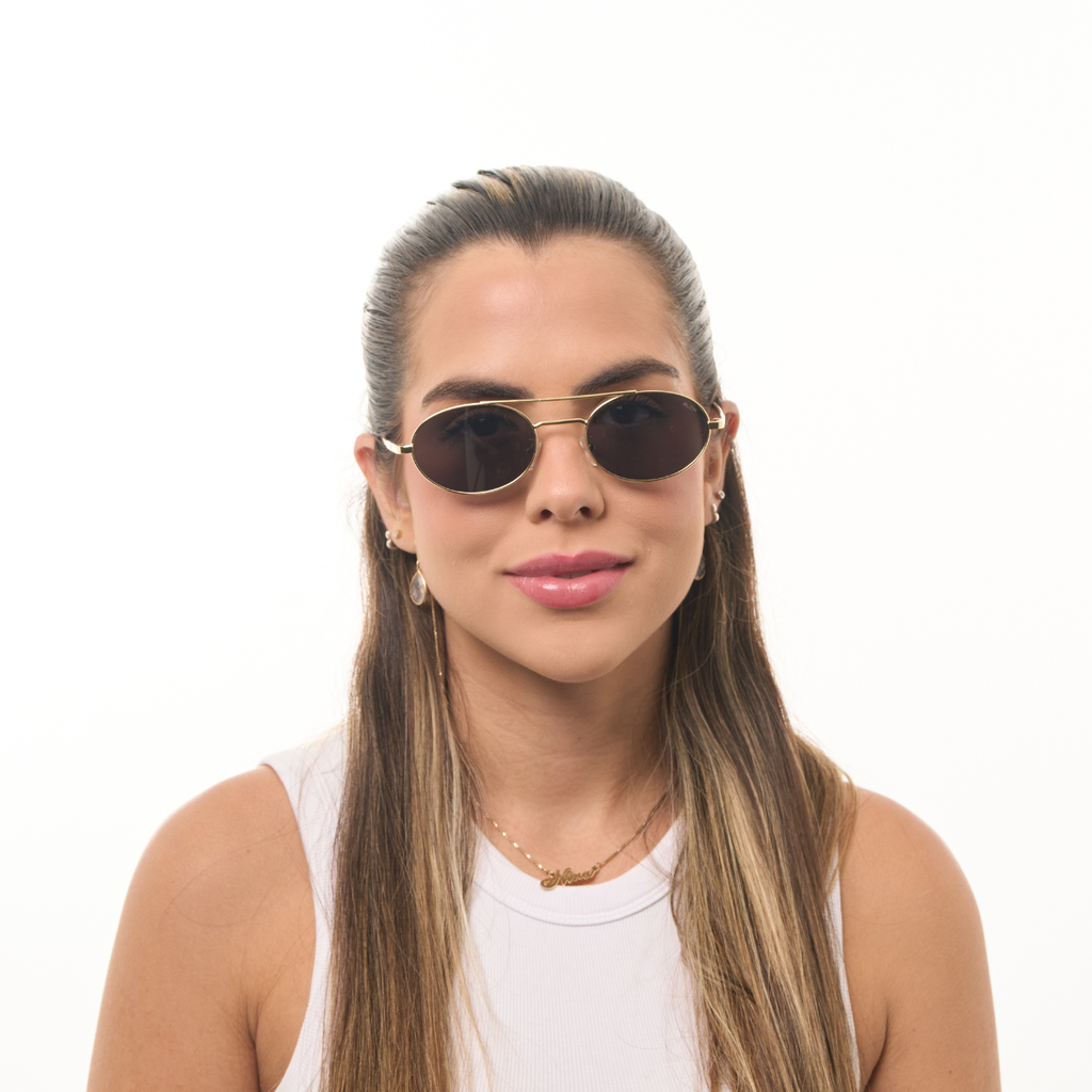 Óculos de Sol Quadrados com Proteção UV400 Dourado/Preto – LUMAVI Porto