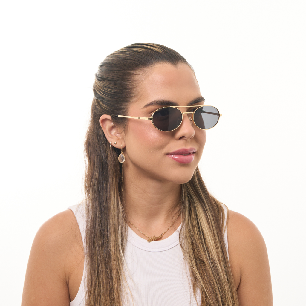 Óculos de Sol Quadrados com Proteção UV400 Dourado/Preto – LUMAVI Porto